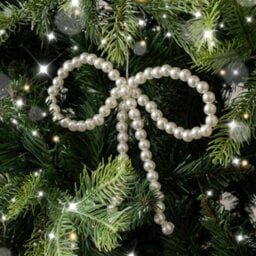 Melody Maison Set Of 3 White Pearl Christmas Bow Bauble Christmas Decorations - thumbnail 2