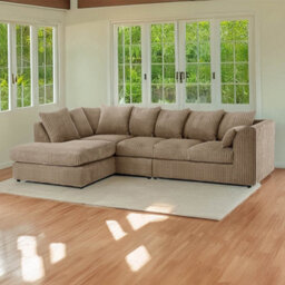 Palmas Jumbo Cord Fabric 5 Seater Left Hand Facing Corner Sofa Coffee - thumbnail 1