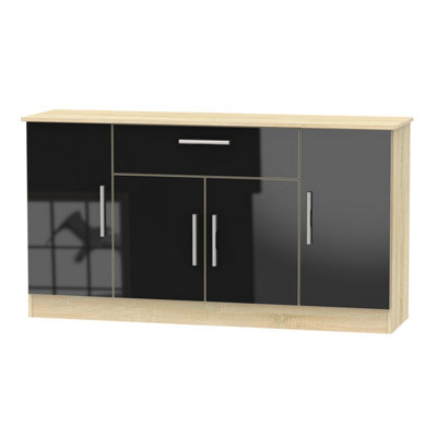 Trent Wide 4 Door 1 Drawer Sideboard In Black Gloss & Black Matt (Ready Assembled) - image 1