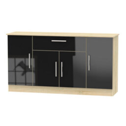 Trent Wide 4 Door 1 Drawer Sideboard In Black Gloss & Black Matt (Ready Assembled)