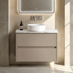 Balterley Chartley Contemporary Wall Hung 2 Drawer Vanity Unit With Carrera Marble Laminate Worktop, 800mm, Taupe - thumbnail 2