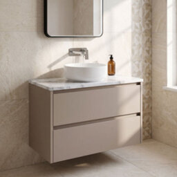Balterley Chartley Contemporary Wall Hung 2 Drawer Vanity Unit With Carrera Marble Laminate Worktop, 800mm, Taupe - thumbnail 3