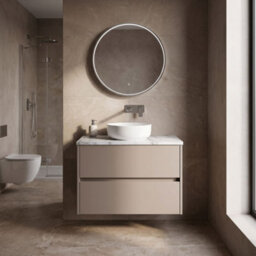 Balterley Chartley Contemporary Wall Hung 2 Drawer Vanity Unit With Carrera Marble Laminate Worktop, 800mm, Taupe - thumbnail 4