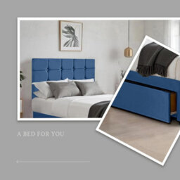 Blue Plush 4Ft Small Double Bed With Matttress  2 Storage Drawers And 20 Inch Cubic Headboard - thumbnail 3