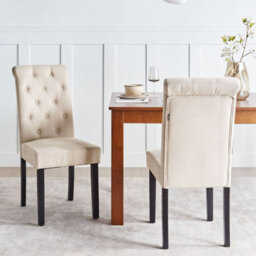 Beliani Sand Beige Fabric Dining Chairs Set Of 2 With Black Pinewood Legs - Modern Upholstered Pair - thumbnail 2