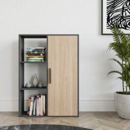 Decorotika Patrick 3 Shelves And A Cabinet Bookcase Anthracite & Oak - thumbnail 2