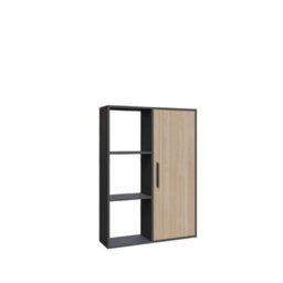 Decorotika Patrick 3 Shelves And A Cabinet Bookcase Anthracite & Oak - thumbnail 3