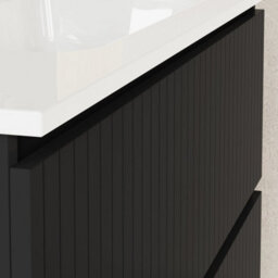 Banyetti Linea Matt Black Ribbed Double Drawer Wall Hung Vanity Unit 1000mm X 390mm - thumbnail 2