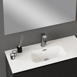 Banyetti Linea Matt Black Ribbed Double Drawer Wall Hung Vanity Unit 1000mm X 390mm - thumbnail 3