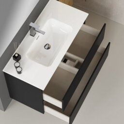 Banyetti Linea Matt Black Ribbed Double Drawer Wall Hung Vanity Unit 1000mm X 390mm - thumbnail 4