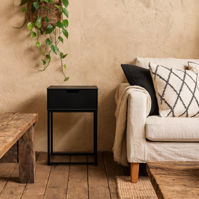 Wyld Haus Tokyo Black Bedside Table 1 Drawer With Matt Black Metal Legs - image 1