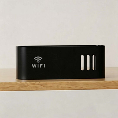 Wall Mounted Mesh Wifi Router Hider Box,no Drill Installation Router Storage Organiser With Cable Management,black - image 1
