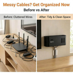 Wall Mounted Mesh Wifi Router Hider Box,no Drill Installation Router Storage Organiser With Cable Management,black - thumbnail 4