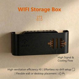 Wall Mounted Mesh Wifi Router Hider Box,no Drill Installation Router Storage Organiser With Cable Management,black - thumbnail 6