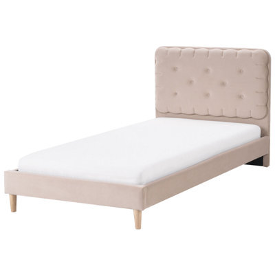 Beliani Bed Velvet Corsaint 90 X 200 Cm (Eu Single) Beige - image 1