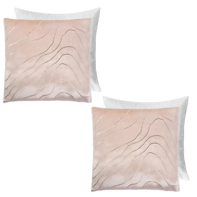 OHS 2 Pack Metallic Wave Filled Cushion Covers, Natural/gold - 45 X 45Cm - image 1