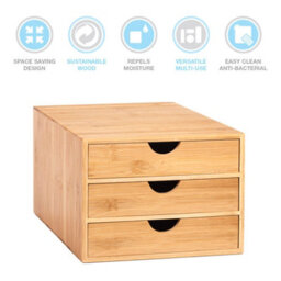 EHC Woodluv 3 Drawer Bamboo Home Office Desktop Tidy A4 Sturdy Stationary Storage Organiser Unit, W25 X D33 X H18.5Cm - thumbnail 5