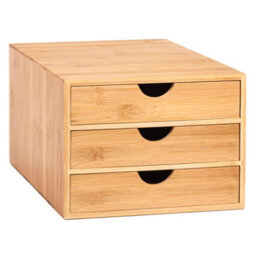 EHC Woodluv 3 Drawer Bamboo Home Office Desktop Tidy A4 Sturdy Stationary Storage Organiser Unit, W25 X D33 X H18.5Cm
