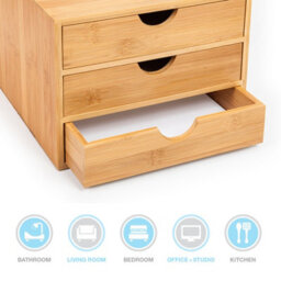 EHC Woodluv 3 Drawer Bamboo Home Office Desktop Tidy A4 Sturdy Stationary Storage Organiser Unit, W25 X D33 X H18.5Cm - thumbnail 6