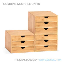 EHC Woodluv 3 Drawer Bamboo Home Office Desktop Tidy A4 Sturdy Stationary Storage Organiser Unit, W25 X D33 X H18.5Cm - thumbnail 7