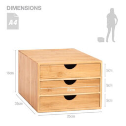 EHC Woodluv 3 Drawer Bamboo Home Office Desktop Tidy A4 Sturdy Stationary Storage Organiser Unit, W25 X D33 X H18.5Cm - thumbnail 8