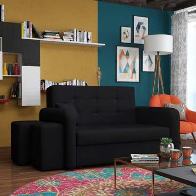 Viva Home Ii Sofa Bed With Two Ottomans For Living Room Chipboard Metal Legs Sleeping Function 158 Cm Black Left - image 1