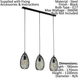 Stylish 3 Bulb Black Pendant Light With 2 Matching Wall Sconces - thumbnail 2