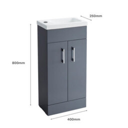 FNX Bathrooms Anthracite 400mm Square Basin Vanity Unit Bathroom Compact Cloakroom Furniture - thumbnail 2