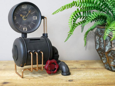 My Square Mile Industrial Style Pipe Clock With Money Box, Black And Copper Finish, 24Cm - image 1