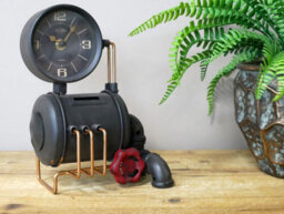 My Square Mile Industrial Style Pipe Clock With Money Box, Black And Copper Finish, 24Cm - thumbnail 1