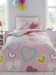 Hearts Single Pink Duvet Cover And Pillowcase Set - thumbnail 1
