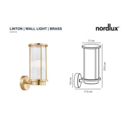 Nordlux Linton Outdoor Patio Terrace Garden Wall Light In Brass (Height) 29.8Cm - thumbnail 5
