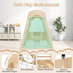 Costway 8-In-1 Indoor Jungle Gym Wooden Playground With Climbing Wall-Natural - thumbnail 9