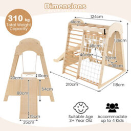 Costway 8-In-1 Indoor Jungle Gym Wooden Playground With Climbing Wall-Natural - thumbnail 2