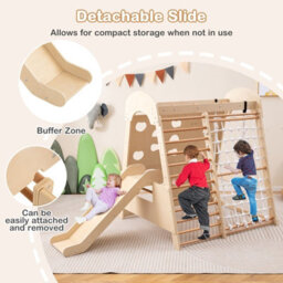 Costway 8-In-1 Indoor Jungle Gym Wooden Playground With Climbing Wall-Natural - thumbnail 6