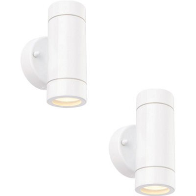 2 Pack Up & Down Twin Outdoor Ip44 Wall Light - 2 X 7W Gu10 Led - Gloss White - image 1