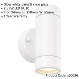 2 Pack Up & Down Twin Outdoor Ip44 Wall Light - 2 X 7W Gu10 Led - Gloss White - thumbnail 2