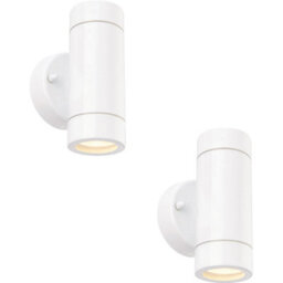 2 Pack Up & Down Twin Outdoor Ip44 Wall Light - 2 X 7W Gu10 Led - Gloss White