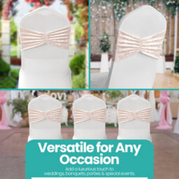 Neel Blue Pack Of 10 Velvet Chair Band Glitz Shiny Fabric Strechy Chair Band Sash, Blush Pink - thumbnail 8