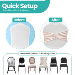 Neel Blue Pack Of 10 Velvet Chair Band Glitz Shiny Fabric Strechy Chair Band Sash, Blush Pink - thumbnail 2