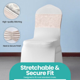 Neel Blue Pack Of 10 Velvet Chair Band Glitz Shiny Fabric Strechy Chair Band Sash, Blush Pink - thumbnail 4