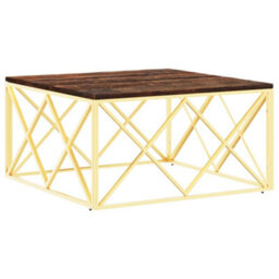 Berkfield Coffee Table Gold Stainless Steel And Solid Wood Reclaimed - thumbnail 2