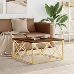 Berkfield Coffee Table Gold Stainless Steel And Solid Wood Reclaimed - thumbnail 1