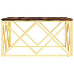 Berkfield Coffee Table Gold Stainless Steel And Solid Wood Reclaimed - thumbnail 4
