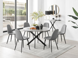 Furniturebox Uk Novara Grey Concrete Effect Black Leg 120Cm Round Dining Table & 6 Grey Corona Black Leg Chairs - thumbnail 1