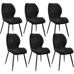 Longtoo Set Of 6 Dining Chairs ,linen Sponge Cushion ,metal Legs And Diamond Pattern Upholstered-Black.