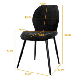 Longtoo Set Of 6 Dining Chairs ,linen Sponge Cushion ,metal Legs And Diamond Pattern Upholstered-Black. - thumbnail 3