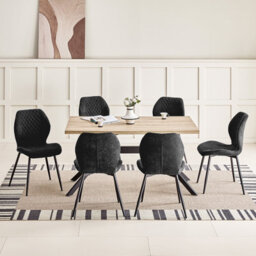 Longtoo Set Of 6 Dining Chairs ,linen Sponge Cushion ,metal Legs And Diamond Pattern Upholstered-Black. - thumbnail 2