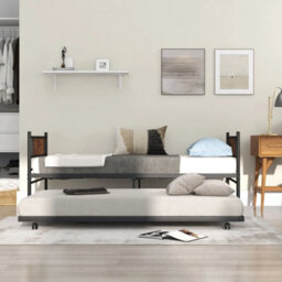 Metal Daybed With Pull Out Trundle Single Sofa Guest Bed W/headboard - thumbnail 5