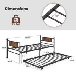 Metal Daybed With Pull Out Trundle Single Sofa Guest Bed W/headboard - thumbnail 2